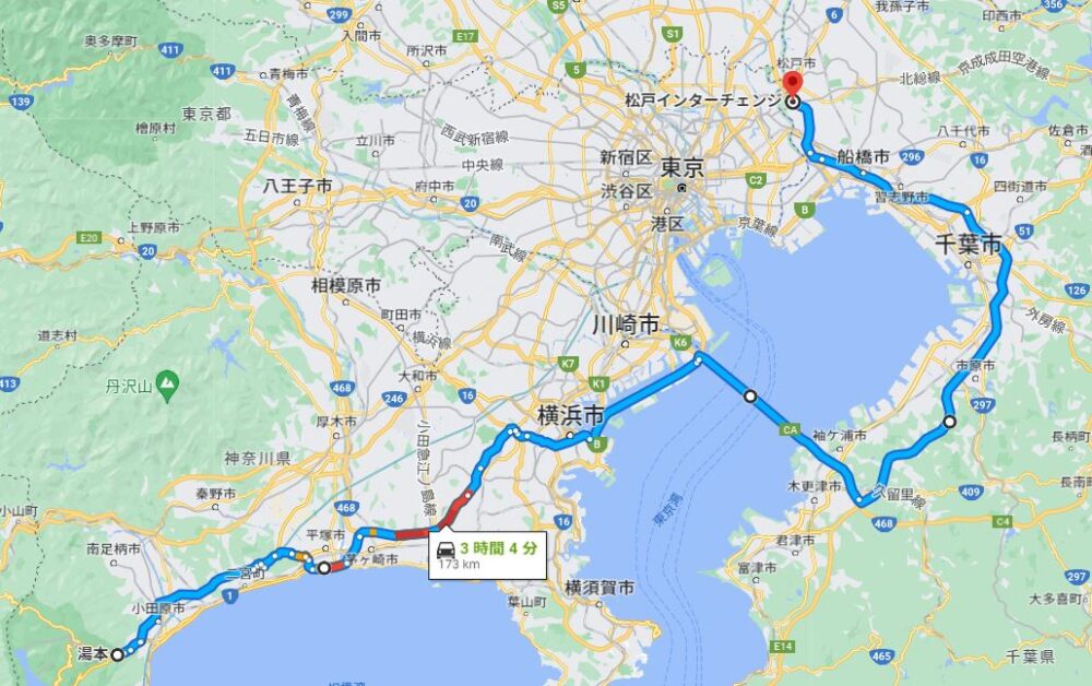 千葉松戸と箱根のドライブルート３